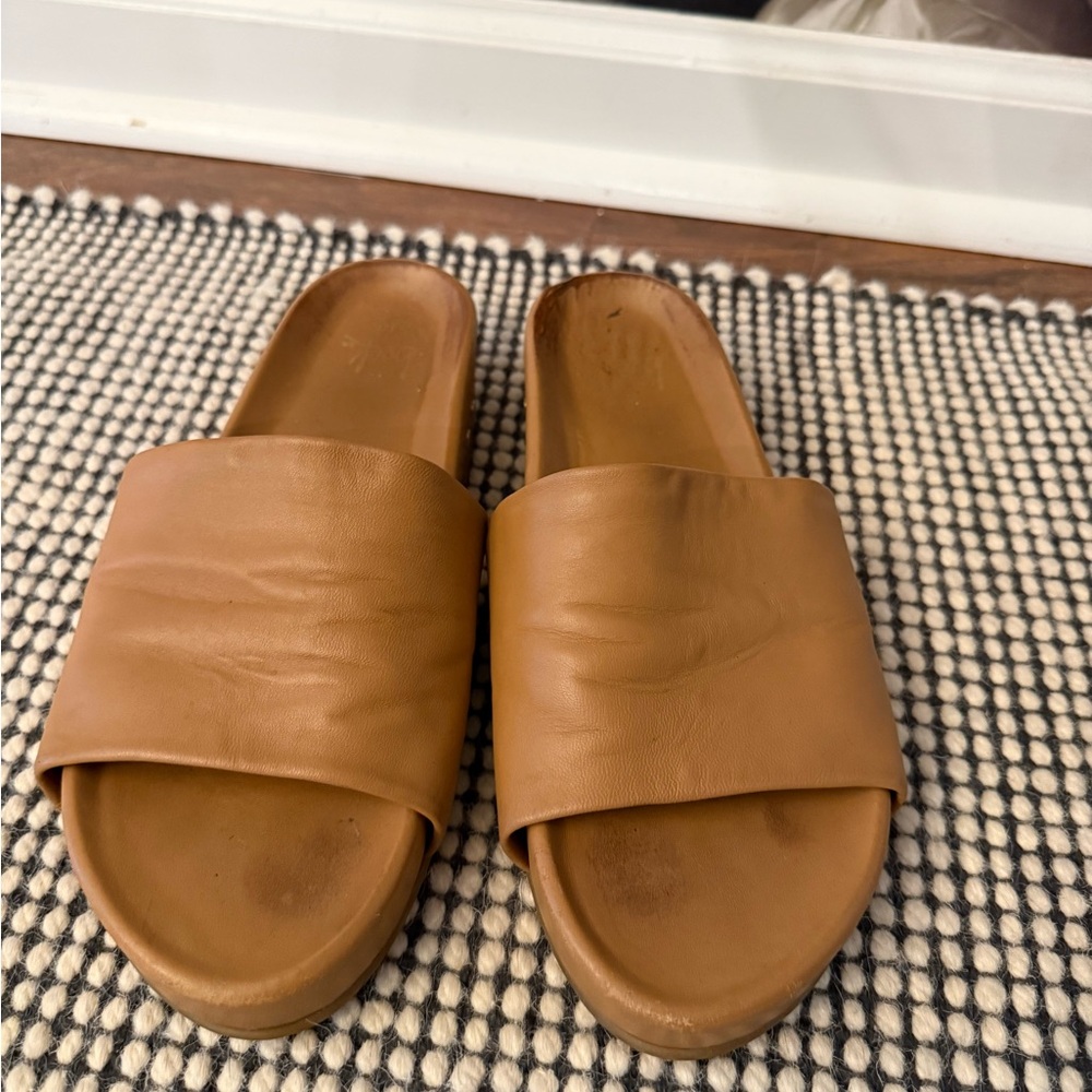 beek Brown Leather Slide Sandals
